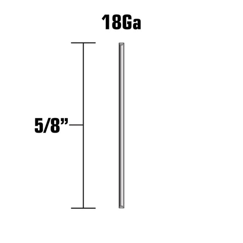 5/8 Inch 18 Gauge Galvanized Brad Finish Nails, 1,000 Count Box, shown with size and gauge dimensions