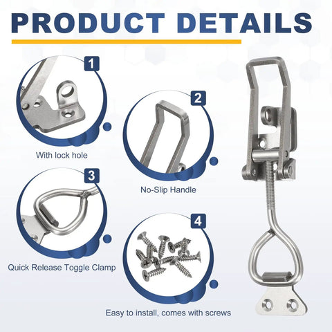 2 Pack Heavy Duty Toggle Latch Clamps 304 Stainless Steel Quick Release Hasps With Lock Hole For Smoker Cabinets Lids Jigs Trunk Cases Durable Adjustable Mounting 200x40mm Built Tough, stainless toggle latch with screws