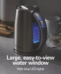 1.7 Liter Temperature Control Electric Kettle With 6 Presets, 1500W Fast Boil, cordless stainless steel with blue LED display