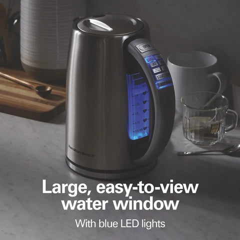 1.7 Liter Temperature Control Electric Kettle With 6 Presets, 1500W Fast Boil, cordless stainless steel with blue LED display