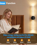 Black Battery Operated Wall Sconces Set of 2 Peel and Stick on, 20.9", modern design with timer function and warm glow.