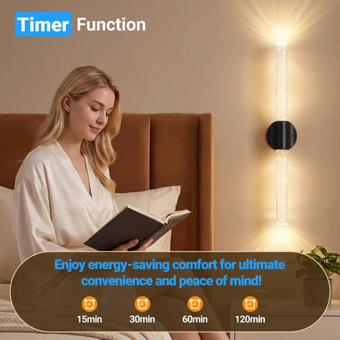 Black Battery Operated Wall Sconces Set of 2 Peel and Stick on, 20.9", modern design with timer function and warm glow.