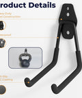 16 Piece Heavy Duty Garage Storage Hooks Set With Anti Slip Coating Wall Mount Hangers for tools, close-up view on wall
