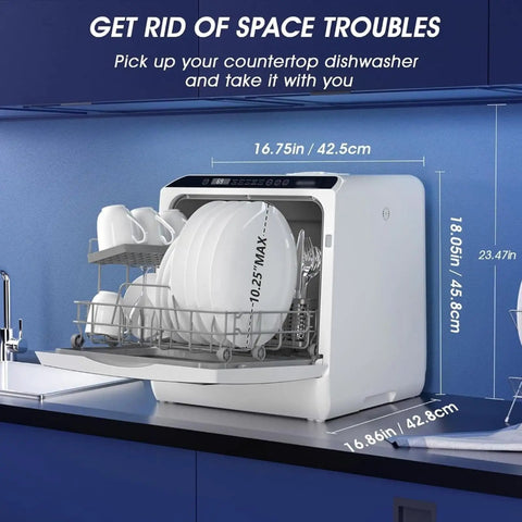 Portable Countertop Dishwasher Compact Mini Build Features Five Liter Water Tank And Swift Air Dry Cycle Slash The Soapy Scouring Hustle For Dorm Life Apartments And Weekend Rv Trips with dishes loaded.