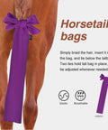 Breathable Horse Tail Guard Slip On Design With 2 Strand Straps 22 Inch Length Purple Patterned Tail Bag displayed on horse tail