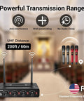 Wireless Microphone System With Four Channel UHF Handheld Mics For Karaoke Parties Church Weddings, showcasing features