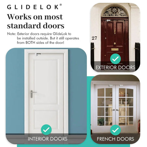 Straight Up Secure Metal Child Safety Door Lock For Ultimate Home Security, fits interior and exterior doors shown.