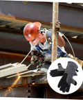 Man using Built Tough As Nails Heat Resistant Oven Gloves For BBQ Grilling And Welding Industrial Grade Long Arm Kitchen Mitts.