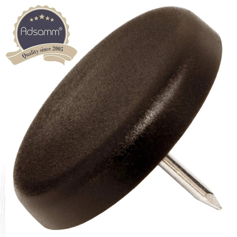 Hella Durable Plastic Furniture Sliders With Nails For Hardwood Floors Round Brown Anti Scratch Glide No Sweat Setup close-up showing nail