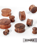 Wood Ear Gauges Set 2 To 6 Pieces Hollow Rosewood Tunnels Plugs With Double Flared Stretchers Piercing Jewelry For Your Stretched Ears 0G To One And Three Sixteenth Inch 8mm To 30mm displayed on white background.