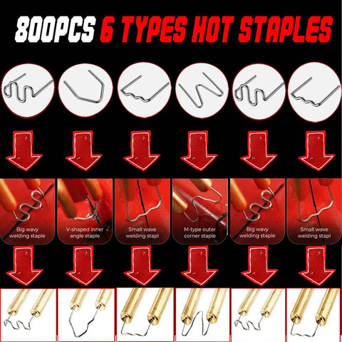800PCs 6 types hot staples for Upgraded 220W Plastic Welder Bumper Repair Kit 2 in 1 Hot Stapler Welding Tool