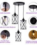Dope Three Light Industrial Pendant Light with Black Metal Cage and Glass Shades showing adjustable cable and E26 socket
