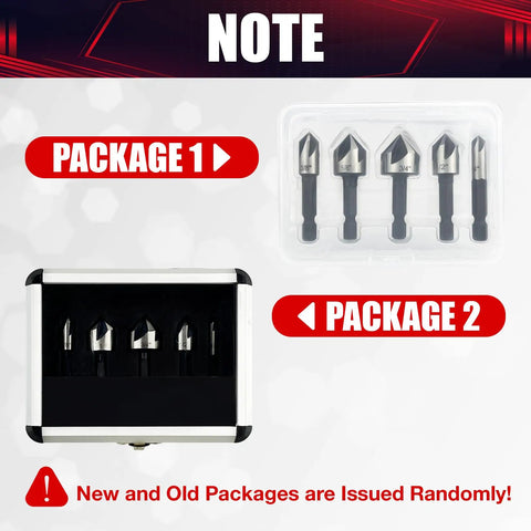 Image of 5 Piece Countersink Drill Bit Set With 82 Degree Counter Sink, Includes 1/4, 3/8, 1/2, 5/8, 3/4 Inch Bits In Aluminum Carry Case.