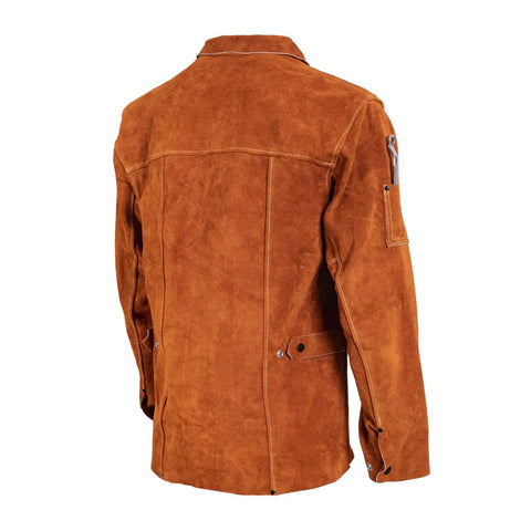 Back view of Flame Resistant Heavy Duty Leather Welding Jacket Built Tough With Split Cowhide For Maximum Heat And Spark Protection