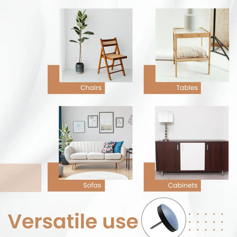 Chairs, tables, sofas, cabinets showing versatility of 1 Inch Nail On Furniture Glides For Chairs And Tables 16 Pack Floor Protectors.