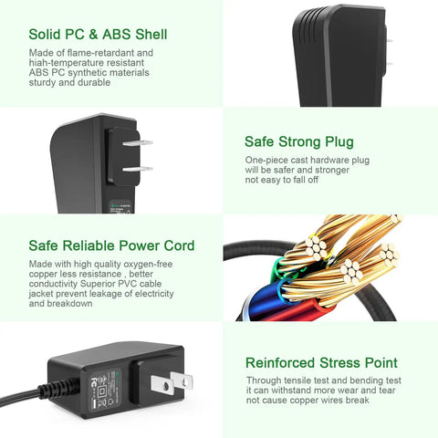 Versatile 9V Guitar Pedal Power Supply Adapter with strong plug, safe power cord, and reinforced stress point for durability.