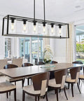 Modern Kickin Farmhouse Pendant Lighting For Kitchen Island With Black Finish, Square Metal Cage, Industrial Chandelier With Alabaster Glass Shades