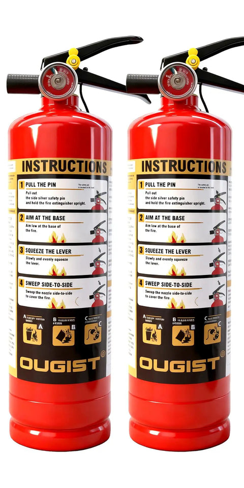 Two ABC Fire Extinguisher For Home And Vehicle, Two And A Half Pound Compact Fire Extinguisher For Kitchen, Garage, Truck, Car, Boat, Pro Safety Grade, Red Two Pack