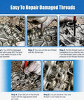 Step-by-step use of M10 X 1.25 Thread Repair Kit With Helicoil Inserts for damaged threads in automotive engine