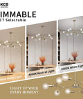 Lit Brushed Brass Sputnik Chandelier With Adjustable Hanging Arms Industrial Flush Mount Ceiling Light Fixture, 3 color settings