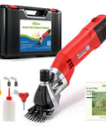 Heavy Weight Electric Sheep Shears Featuring 1200W Motor And 3800 Rpm Output with accessories in a kit for sheep shearing.
