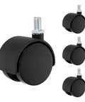 Heavy Duty 4 Pack 2 Inch Swivel Caster Wheels M10 Threaded Stem Black Nylon Furniture Casters showing single caster with threaded stem.