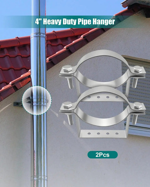 Straight Up Heavy Duty 4 Inch Split Ring Pipe Hanger With Rigid Steel Vent Bracket And Wall Standoff Rust Resistant Chimney Support 2 Pack