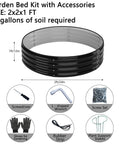 Beefed Up Round Galvanized Metal Planter Kit For Raised Garden Bed 2x2x1ft Outdoor Box In Black With No Sharp Edges And Weatherproof Durability