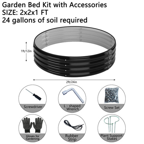 Beefed Up Round Galvanized Metal Planter Kit For Raised Garden Bed 2x2x1ft Outdoor Box In Black With No Sharp Edges And Weatherproof Durability