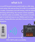 Wireless Forward Reverse Remote Switch For DC Motors And Linear Actuators 5V To 48V, 10A, 168 Ft Range, with remote and receiver.