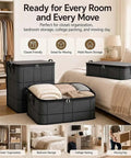 Upgraded XXL Foldable Storage Bag With Secure Full Seal Zipper Great For Moving Big Hauls Of Thick Quilts Bulky Sweaters And Bedding in a room setting.