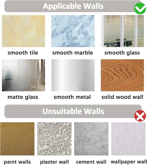 Image showing smooth tile, marble, glass, metal, and wood surfaces suitable for Super Strong Adhesive Hooks With Extended Stainless Steel Bar.