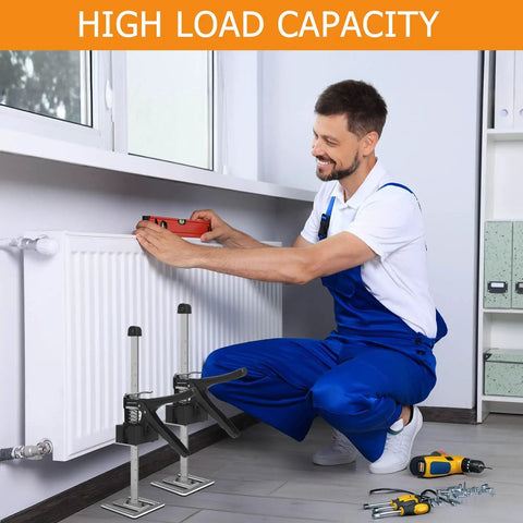 Heavy Duty 15.75-Inch Furniture Jacks 2-Pack, Portable Steel Tool For Moving Couches And Appliances, High Load Capacity With Stable Wide Base And Easy Lift Design For Home Renovation Projects, used to level radiator during installation.