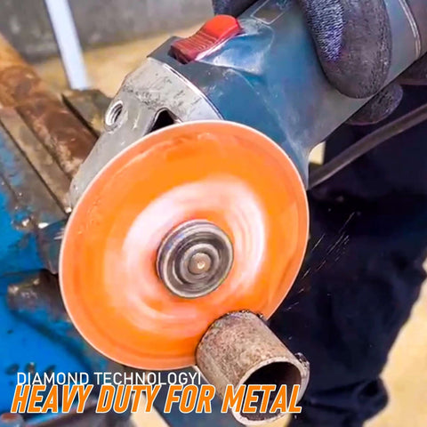 Diamond cutting wheel, 4-1/2 inch with 7/8 inch arbor, orange metal cut-off disc on angle grinder