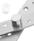 Close-up of Built Tough Hidden Door Hinge Kit with six stainless steel pivot hinges showing concealed hardware material detail
