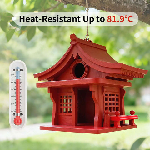 Red 3D-printed birdhouse made from PETG Filament Bundle 1.75mm 2kg For Most FDM 3D Printers, showcasing heat resistance up to 81.9°C.