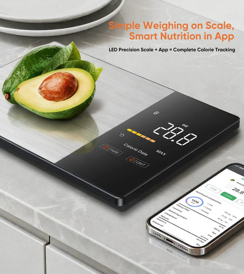 Smart Nutrition Scale With LED Display And App Tracking Lets You Log Calories Fat Carbs And Protein With One Gram Precision