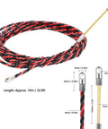 Premium Focket Electrical Wire Threader Fish Tape Kit With Spring Steel Cable Puller Fastener, 10m black-red twisted wire.