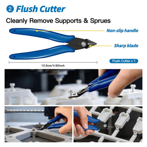 Flush cutter with blue non-slip handle from Beast 23 In 1 Deburring Kit For 3D Printing with Four Blades and Diamond Files Set.