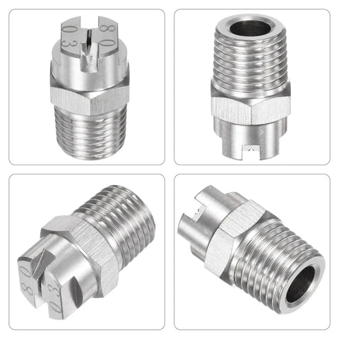 6 Pack Flat Fan Spray Tip 80 Degree 1/4 BSPT Male Pro Grade Stainless Steel Pressure Washer Nozzles Replacement