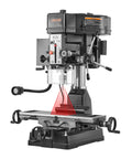 Smooth Running Benchtop Mill Drill Press With Kickass 2 HP Motor And 15.875 Inch Swing Range 150 To 2560 RPM Adjustable Speed, viewed from front with controls.
