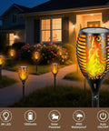 4 Pack 96 LED Solar Tiki Torches With Flickering Flame 43 Inch Tall Outdoor Lights waterproof garden pathway Halloween decor