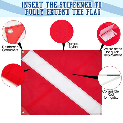 Two Pack Lobster Clam Mesh Dive Bags With Dive Flags, durable nylon with reinforced grommets and collapsible rod