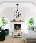 Rustic Black And Gold Finish Four Light Globe Pendant Chandelier With Glass Covers Vintage Hanging Ceiling Light in living room