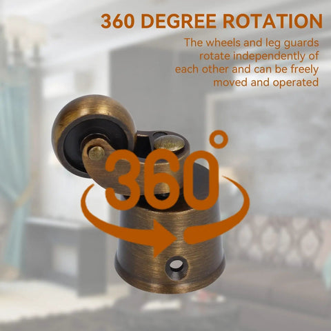 Vintage Round Cup Caster Wheels Set Of Two Silent Rolling Zinc Alloy Floor Casters with 360 degree rotation feature.