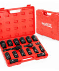 Half Inch Drive Deep Impact Socket Set, 20-Piece Metric Socket Kit From 10mm To 24mm with red case open, showing sockets