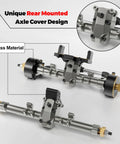 1/24 Scale Beefed-Up Extended Axle Set With 5mm Gain, 50 Degree Steering, Brass Knuckles, Truss, And Servo Mount For Axial SCX24 Deadbolt C10 JLU Gladiator Bronco RC Crawler Retro Titanium displayed with brass and titanium materials