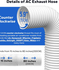 Flexible AC Exhaust Hose For Portable Air Conditioners, 5.9 Inch Diameter, Extendable Up To Eighty Inches, Counterclockwise Connection