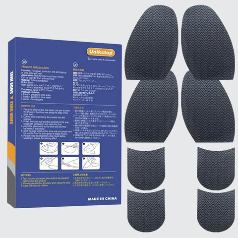 Eight Piece Shoe Sole And Heel Repair Kit With Cuttable Replacement Pads Non Skid Soles And Heels Anti Slip Wave Pattern