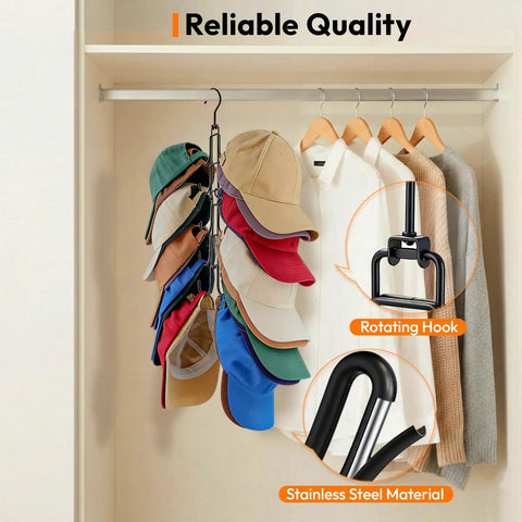 Vertical Hat Organizer For Closet Hanging Baseball Caps Rack With Ten Sturdy Hooks Clears Closets Fast So Your Whole Stack Hangs Upright Zero Drama Just Daily Storage That Keeps Your Gear Locking In Fresh Vibes